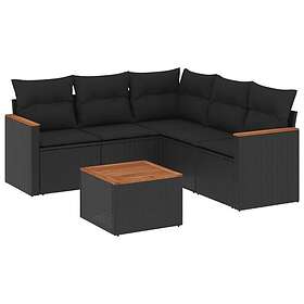 vidaXL Loungegrupp med dynor 6 delar svart konstrotting 3258366