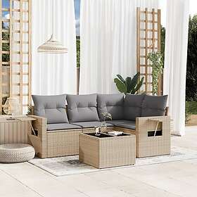 vidaXL Soffgrupp för trädgården med dynor 5 delar beige konstrotting 3252456