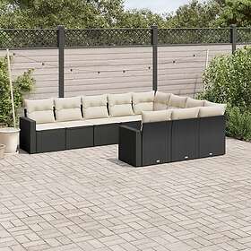 vidaXL Loungegrupp 10 delar med svarta dynor konstrotting 3219476