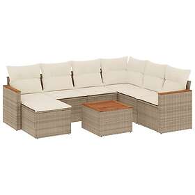 vidaXL Matgrupp för trädgården med dynor 8 delar beige konstrotting 3258614