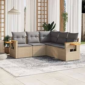 vidaXL Soffgrupp för trädgården med dynor 5 delar beige konstrotting 3259203