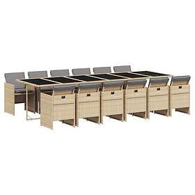 vidaXL Matgrupp för trädgården med dynor 13delar mixbeige konstrotting 3210588