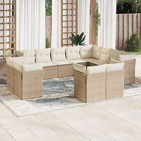 vidaXL Soffgrupp för trädgården 12 delar med dynor beige konstrotting 3250367