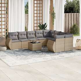 vidaXL Soffgrupp för trädgård med dynor 10 delar beige konstrotting 3254186