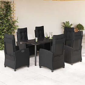 vidaXL Matgrupp för trädgården med dynor 7 delar svart konstrotting 3212758