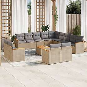 vidaXL Soffgrupp för trädgården 14 delar med dynor beige konstrotting 3258937