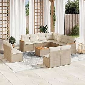 vidaXL Soffgrupp för trädgården 12 delar med dynor beige konstrotting 3258495