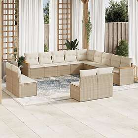 vidaXL Soffgrupp för trädgården med dynor 13 delar beige konstrotting 3226485