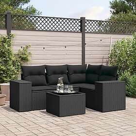 vidaXL Loungegrupp för trädgården med dynor 5 delar svart konstrotting 3254852