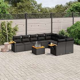 vidaXL Loungegrupp 10 delar med svarta dynor konstrotting 3227147