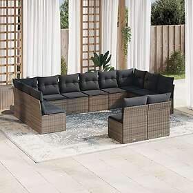 vidaXL Soffgrupp för trädgården 12 delar med dynor grå konstrotting 3250209