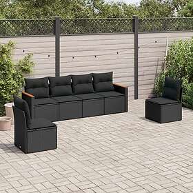 vidaXL Loungegrupp med dynor 6 delar svart konstrotting 3225859