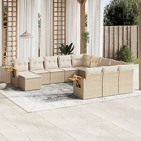 vidaXL Loungegrupp för trädgården m. dynor 11 delar beige konstrotting 3259608