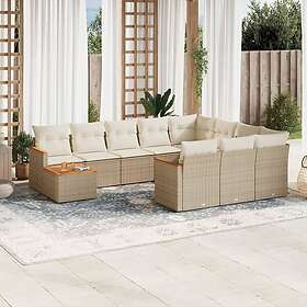 vidaXL Loungegrupp för trädgården m. dynor 11 delar beige konstrotting 3226366