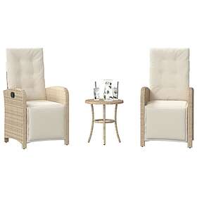 vidaXL Bistrogrupp med dynor 3 delar beige konstrotting 365204