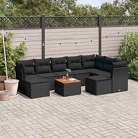 vidaXL Loungegrupp 10 delar med svarta dynor konstrotting 3256293