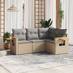 vidaXL Soffgrupp för trädgård med dynor 4 delar beige konstrotting 3259175