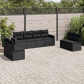 vidaXL Loungegrupp för trädgården med dynor 8 delar svart konstrotting 3218835