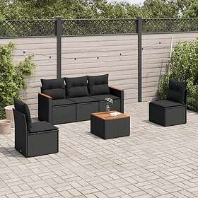 vidaXL Loungegrupp med dynor 6 delar svart konstrotting 3225852