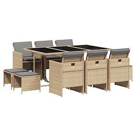 vidaXL Matgrupp för trädgården med dynor 11delar mixbeige konstrotting 3210612