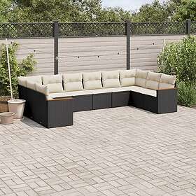 vidaXL Loungegrupp 10 delar med svarta dynor konstrotting 3226322