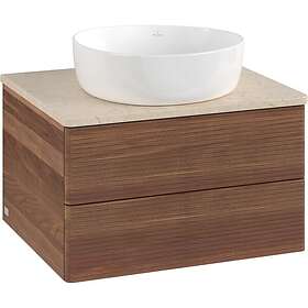 Villeroy & Boch V&B Antao Servantskap med 2 skuffer 60x50x36 cm, m/lys, Valnøtt/
