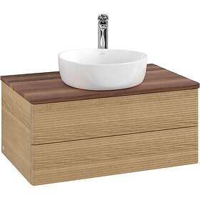 Villeroy & Boch V&B Antao Servantskap med 2 skuffer 80x50x36 cm, m/lys, Eik/Valn
