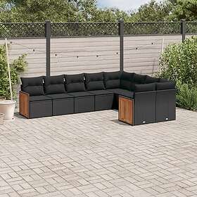 vidaXL Loungegrupp för trädgården m dynor 9 delar svart konstrottning 3227980