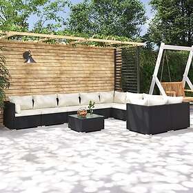 vidaXL Loungegrupp för trädgården m. dynor 10 delar konstrotting svart 3102767