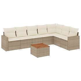 vidaXL Matgrupp för trädgården med dynor 8 delar beige konstrotting 3256485
