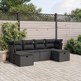 vidaXL Loungegrupp med dynor 6 delar svart konstrotting 3263231