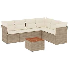 vidaXL Matgrupp för trädgården med dynor 7 delar beige konstrotting 3255988