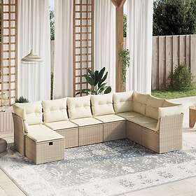 vidaXL Matgrupp för trädgården med dynor 8 delar beige konstrotting 3263274