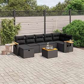 vidaXL Loungegrupp för trädgården med dynor 8 delar svart konstrotting 3265535