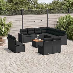vidaXL Loungegrupp med dynor 12 delar svart konstrotting 3256510