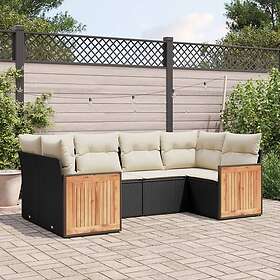 vidaXL Loungegrupp med dynor 6 delar svart konstrotting 3227939