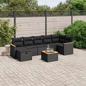 vidaXL Loungegrupp för trädgården med dynor 8 delar svart konstrotting 3265318