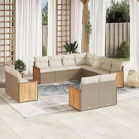vidaXL Loungegrupp för trädgården m. dynor 11 delar beige konstrotting 3228179