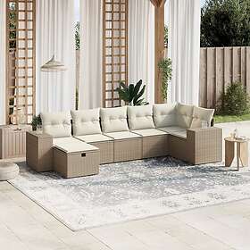 vidaXL Matgrupp för trädgården med dynor 7 delar beige konstrotting 3264434
