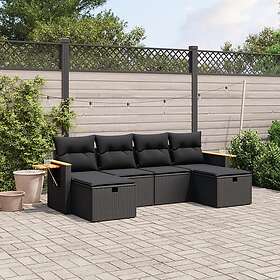 vidaXL Loungegrupp med dynor 6 delar svart konstrotting 3265556