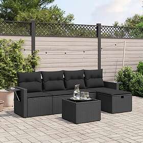 vidaXL Loungegrupp med dynor 6 delar svart konstrotting 3263781