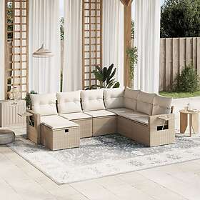 vidaXL Matgrupp för trädgården med dynor 7 delar beige konstrotting 3263834