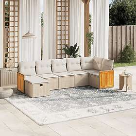 vidaXL Matgrupp för trädgården med dynor 7 delar beige konstrotting 3265748