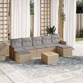 vidaXL Matgrupp för trädgården med dynor 8 delar beige konstrotting 3227921