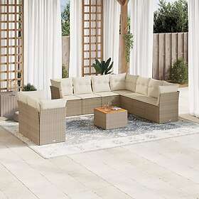 vidaXL Loungegrupp för trädgården m. dynor 11 delar beige konstrotting 3256044