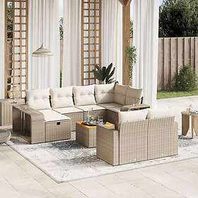 vidaXL Loungegrupp för trädgården m. dynor 11 delar beige konstrotting 3266258