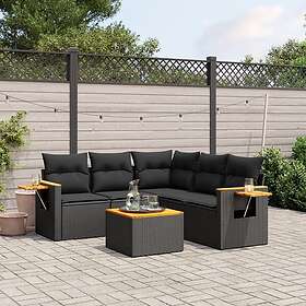 vidaXL Loungegrupp med dynor 6 delar svart konstrotting 3226804