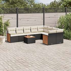 vidaXL Loungegrupp 10 delar med svarta dynor konstrotting 3227988