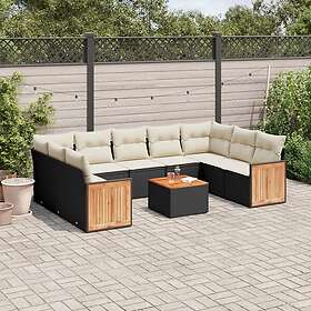 vidaXL Loungegrupp 10 delar med svarta dynor konstrotting 3227960