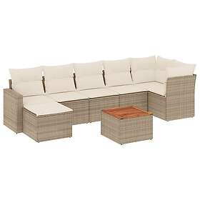 vidaXL Matgrupp för trädgården med dynor 8 delar beige konstrotting 3256562